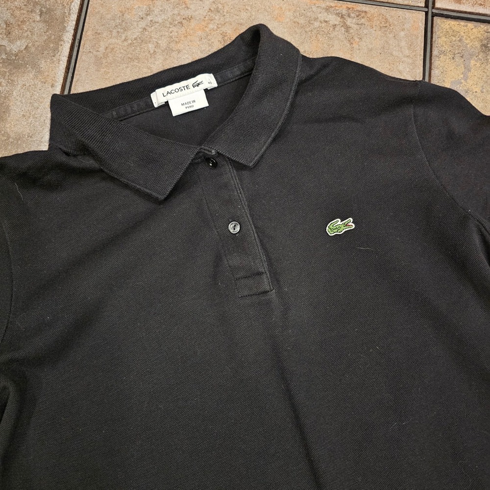 Lacoste Womens Black Short Sleeve Pique Polo Shirt F8332 Size 40 US Medium